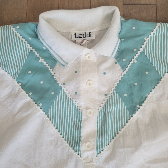 Vintage 80's green and white 2 piece summer outfit size large - Picture 3 of 12